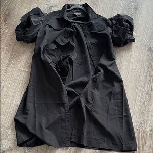 Gracia Black Button Down Puff Sleeve Dress